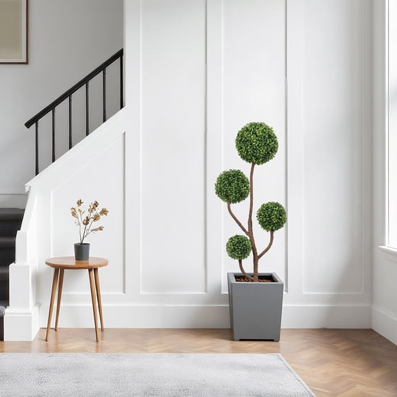 Artificial Plants 4FT Tall Artificial Boxwood Topiary Tree Large Faux Green Plant in Pot for Indoor Outdoor Patio Porch Garden Decoration, 1pc/set,Flower Arrangements