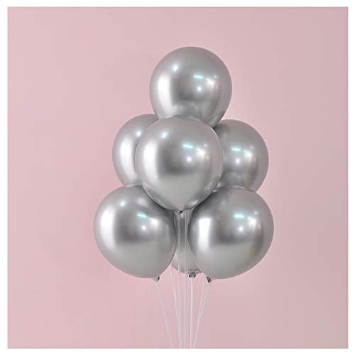 Party Pack of 50-12” Metallic Silver Latex Balloons for Birthday Decoration 