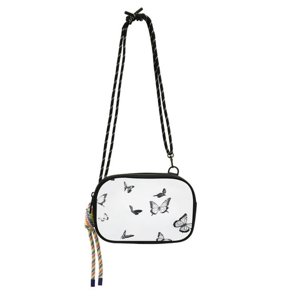 Stylish Crossbody Phone Bag Purse Handbags Adjustable Strap, Compact Design for Essentials Black and White Butterflies Pattern