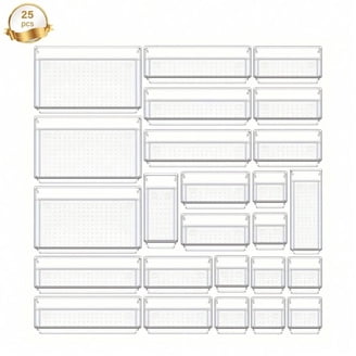 13 PCS Clear Plastic Drawer Organizers Set - 5 Sizes, Non-Slip, For Makeup, Jewelry, Kitchen & Office