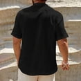 thumbnail image 4 of CQONEPT Men's Casual Henley Shirt Short Sleeve Shirts Summer Beach T Shirts Button Solid Color Tops Black S, 4 of 5