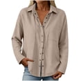 thumbnail image 5 of Yyeselk Women's Cotton Linen Snap Button Long Sleeve Shirt with Pocket Collared Relaxed Fit Lightweight Casual Tops Khaki Large, 5 of 8