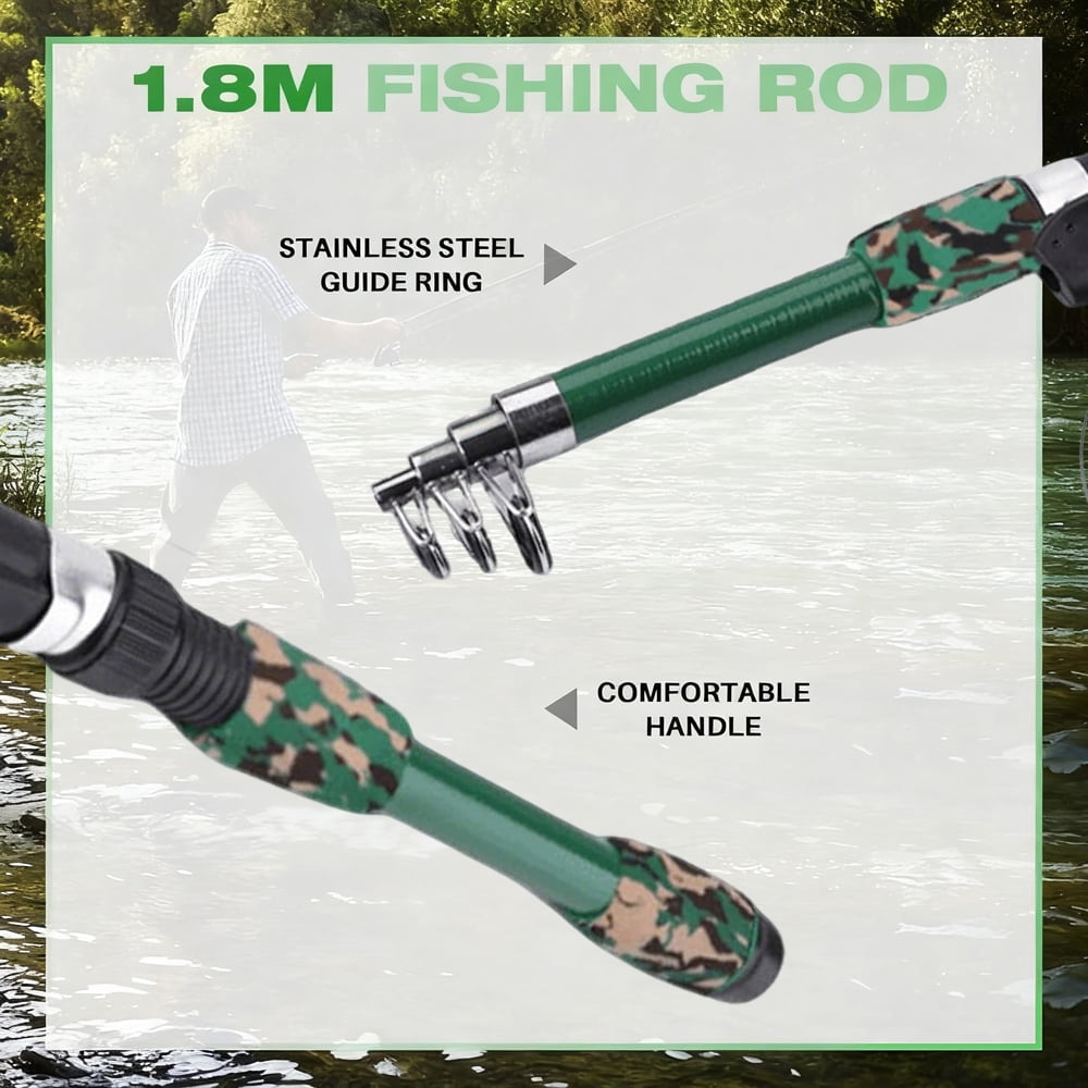 Jercoda 55 pcs Fishing Rod and Reel Set with Tackles for Beginners, 71 in Extensible Fishing Rod Combo Set for Beginners, Green