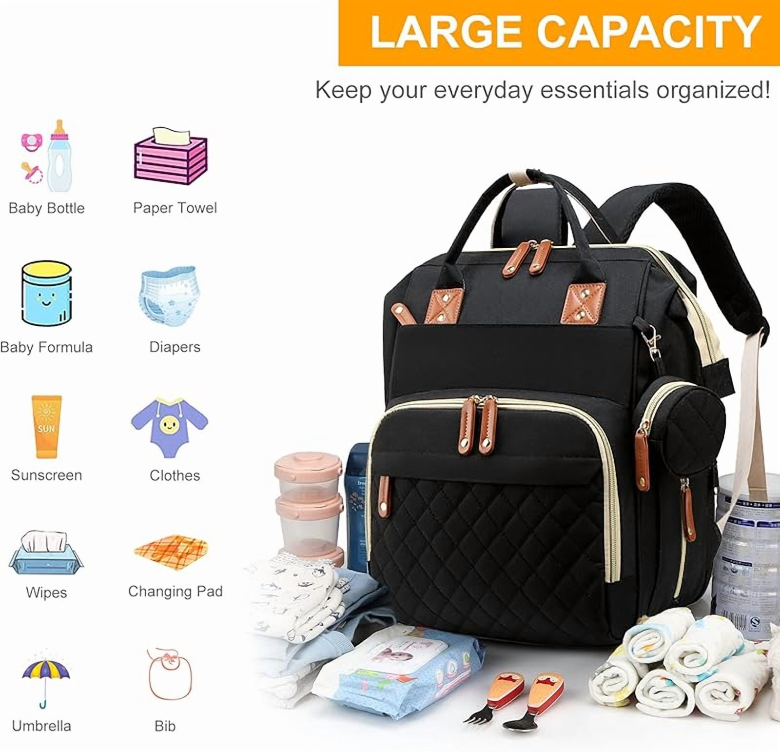 Diaper Bag with Changing Station, Waterproof 3 in 1 Baby Diaper Backpack with Foldable Changing Pad, Large Travel Back Pack for Baby Girl Boy, Baby essentials