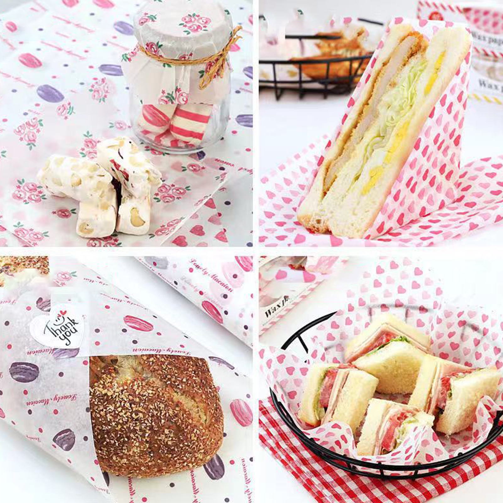 50pcs, Wax Papers, Food Wrapping Paper, Confectionery Mat Paper, Greaseproof  Paper, Baking Wax Paper, Printed Wrapping Paper, Oil And Water Resistant