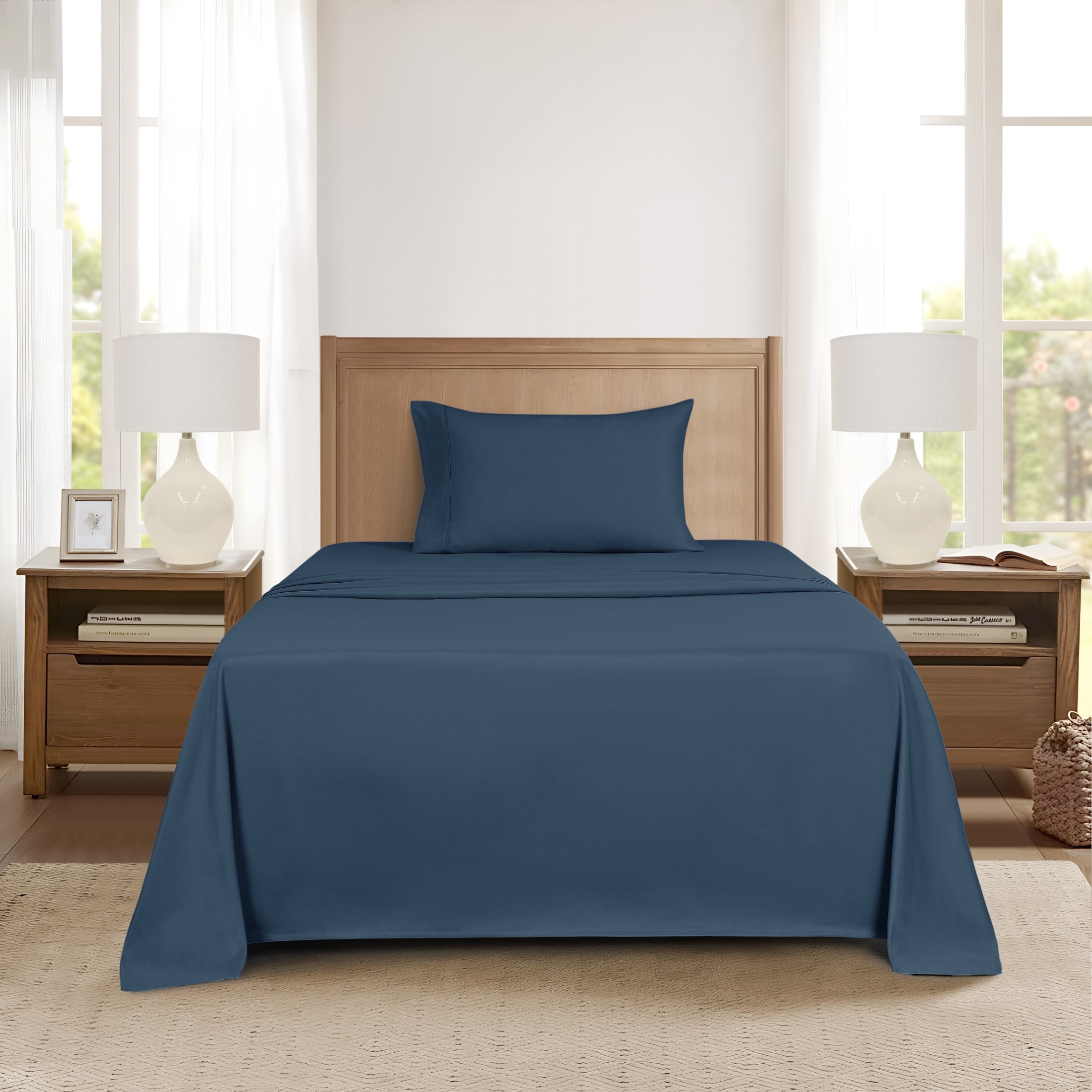Mainstays Super Soft Brushed Microfiber Bed Sheet Set, Washed Dark Blue, Twin-XL, 3 Piece