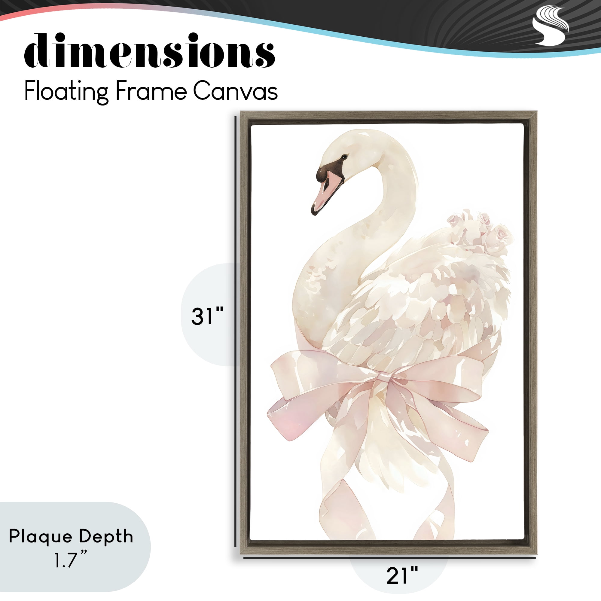 Stupell Industries Coquette Swan with Bow Brown Framed Floater Canvas Wall Art, design by Creative Studio