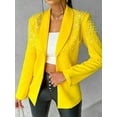 thumbnail image 3 of Women'S Business Blazer, Long Sleeve Open Front Suit Jacket, Rhinestone Button Down Coat, Office Work Wear Yellow XXL, 3 of 6