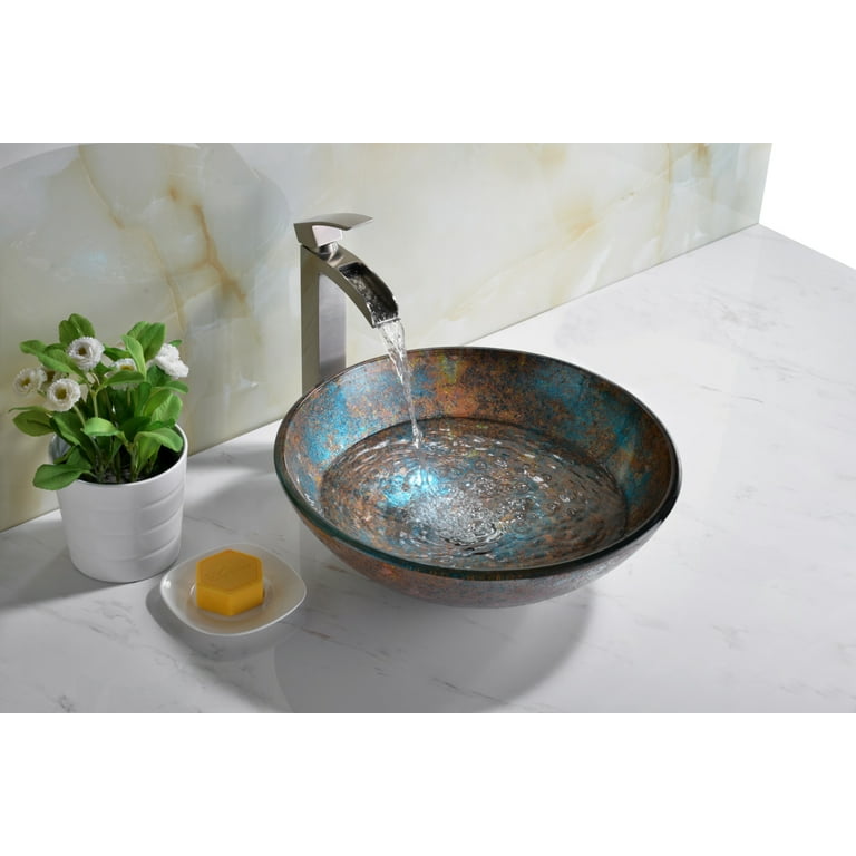 Tara Deco-Glass Vessel Sink in Emerald Burst
