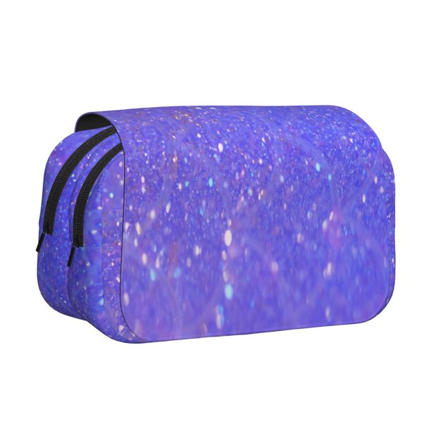 Disketp Purple Glitter Estuche de Lápices de Doble Capa con Tapa Abatible y Cremallera, Organizador Escolar para Adolescentes y Adultos
