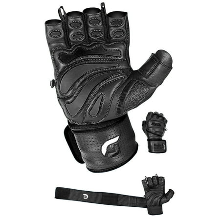 Grip Power Pads Elite Leather Gym Gloves with Built in 2  Wide Wrist Wraps Leather Glove Design for Weight Power Lifting Bodybuilding & Strength Training Workout Exercises price history on PriceWatchPro