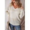 thumbnail image 1 of I AM A FASHION JUNKY White Eyelet Pattern Detail V Neck Drop Shoulder Sweater (White, 2XL, 100%Polyester), 1 of 8