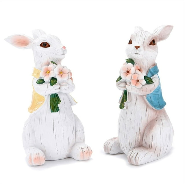 2 Piezas de Decoraciones de Conejitos de Pascua, Figuras de Conejitos de Resina, DecoracióN Conejitos , Estatuas Conejos Pareja Hechas una Mano para DecoracióN del Hogar