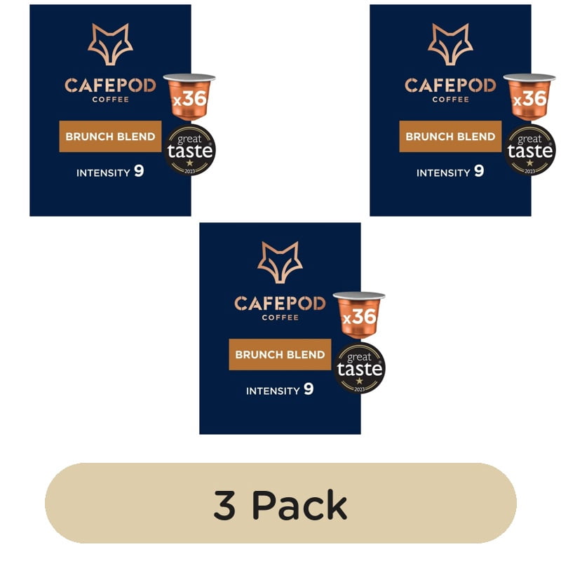 CafePod Brunch Blend Nespresso Compatible Aluminium Coffee Pods, 36 pods per pack, British Import (Pack of 3)