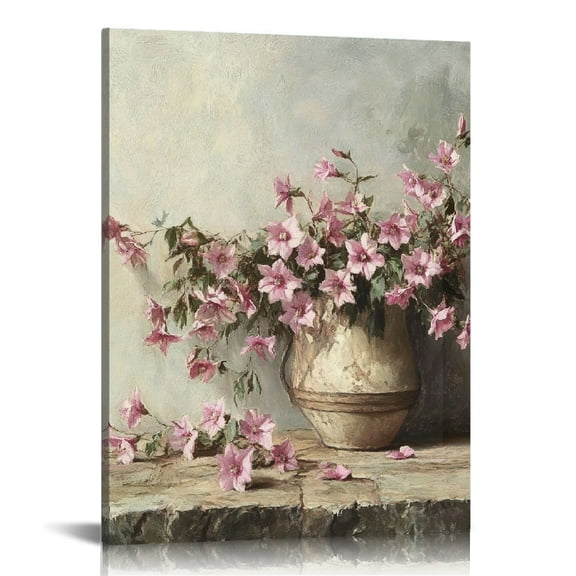 GooTPa Farmhouse Pink Roses Floral Canvas Wall Art, Canvas Prints Wall Art for Living Room Bathroom Bedroom Office, Art Print Painting for Home Decorations - 12x16in