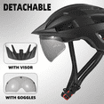 thumbnail image 3 of LIXADA HT003 Bicycle Helmet with Integrated Rechargeable Tail Light, Detachable Goggles & Visor - PC Shell + High Density EPS Construction, Adjustable 54-62cm Head Circumference, 306g Lightweight, 3 of 6