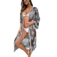 thumbnail image 3 of Michellecmm  Women's Summer 3/4 Sleeve Pattern Print Tie Up Bikini Cover Up, 3 of 7