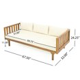 thumbnail image 2 of 3 Seater Daybed, Wood Daybed with Waterproof Fabric ,Creative Furniture for Living Room, Balcony ,Study, Patio, Pool , Backyard, Ideal for Naps, Relaxation and Entertaining, Teak,Beige, 2 of 7