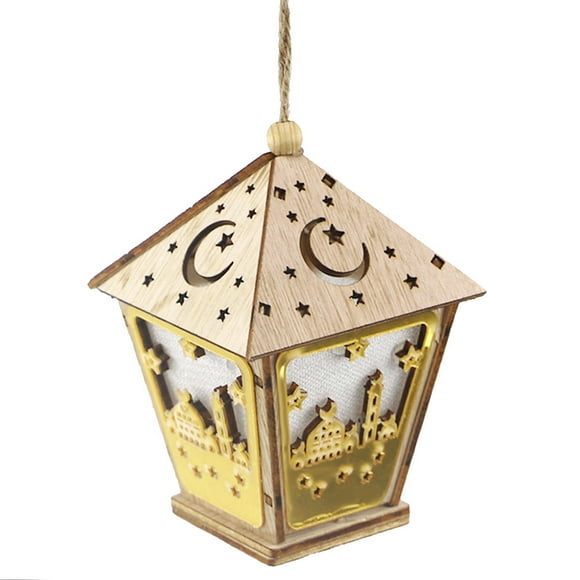 Wooden House L-ED Lamp with String Eid Mubarak Decoration P-endant DIY Craft