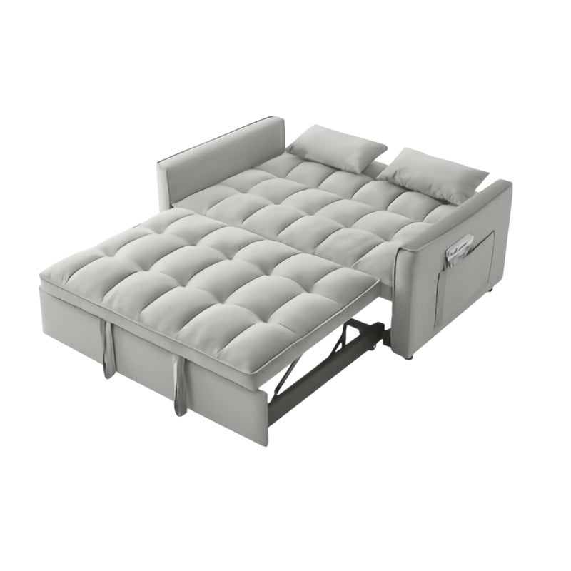 3 in 1 Convertible Sleeper Sofa Bed, 55" Modern Loveseat Pull Out Couch with Adjustable Reclining Backrest & Side Pockets, Velvet Loveseat for Living Room
