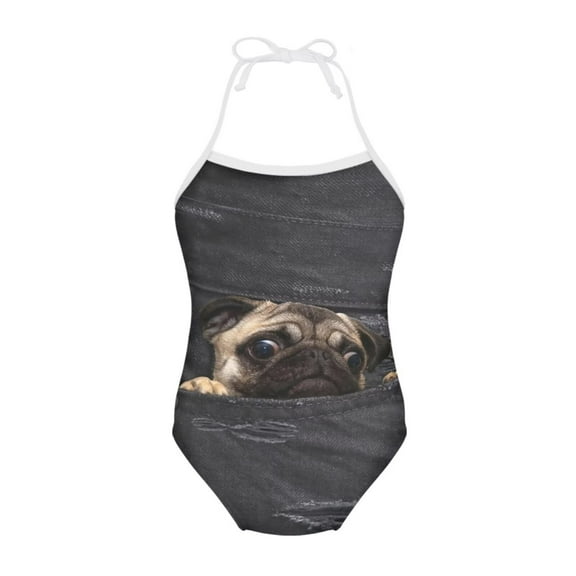 SEANATIVE Size 1-2 T Lace Up One Piece Swimsuit Soft Pocket Pug Beach Kids Swimwear Girls Quick Dry Toddler Bathing Suit Girl Sleeveless