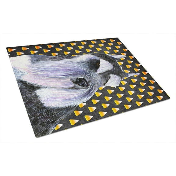 Caroline's Treasures Schnauzer Candy Corn Halloween Portrait Glass Cutting Board Large