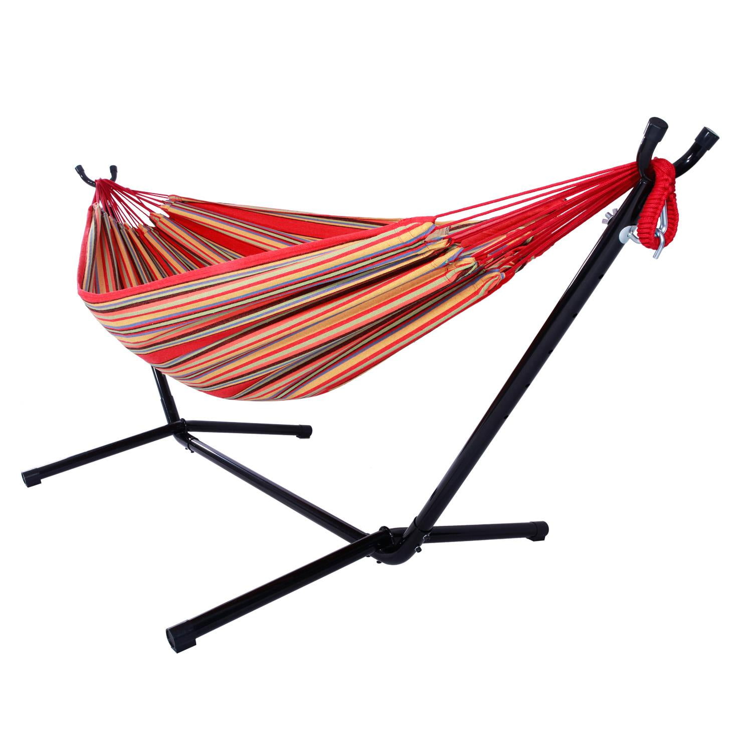US Double Hammock With Space Saving Steel Stand Includes Portable Carrying Case 