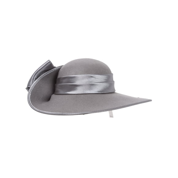 Womens Floppy Curved Hat w/ Giant Bow - Grey