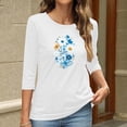 thumbnail image 4 of Charella Women's Floral Printed Tops Flower Graphic Tee Casual Crew Neck 3/4 Sleeve Shirts Loose Fit Clothes (S, White), 4 of 6