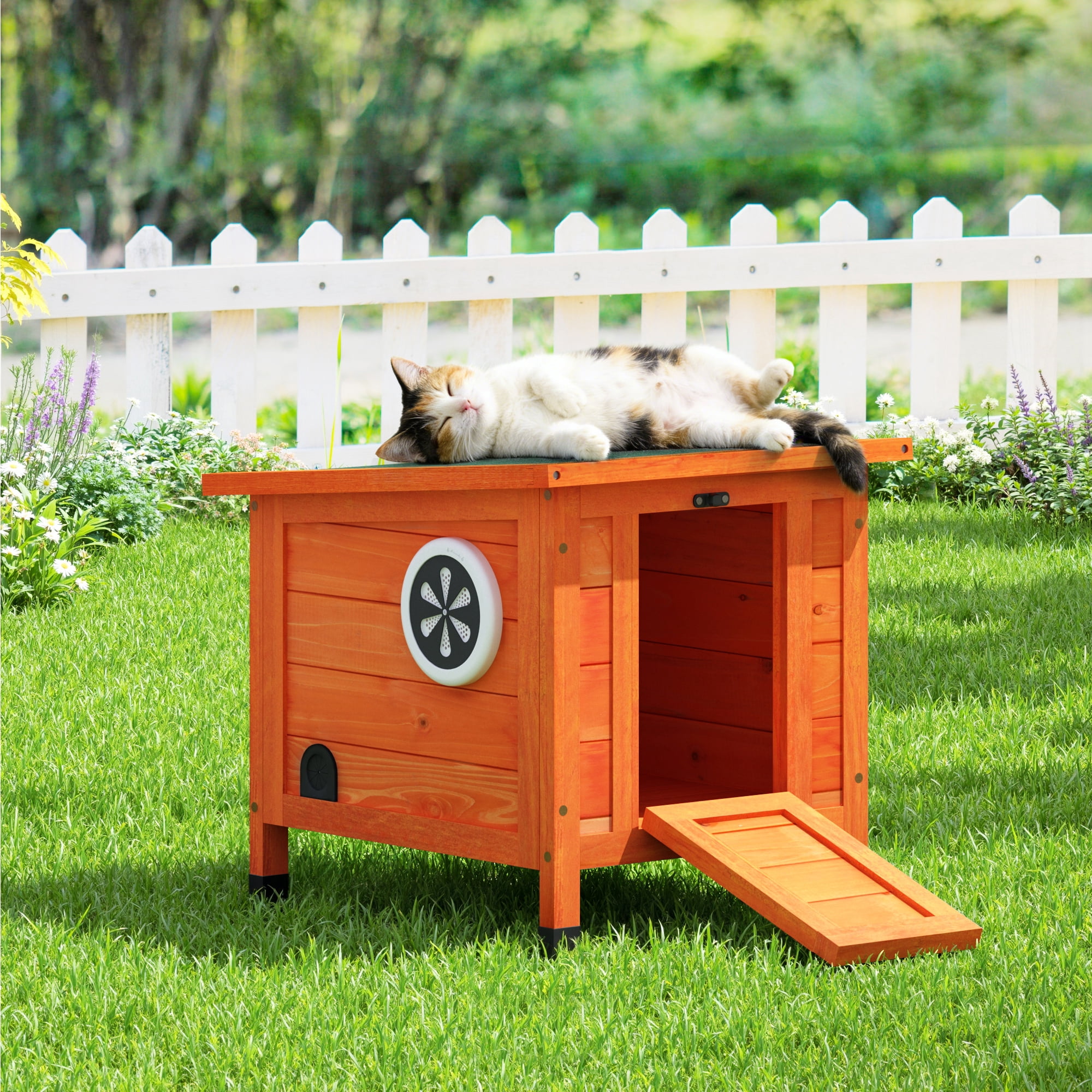 Coziwow Rabbit Hutch Cat House for Small Animal Wooden 20”x 16”x 17”, Khaki