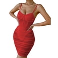 thumbnail image 1 of VISgogo Vestido de patchwork transparente para mujer, con aros, sin mangas, de color sólido, con correa de espagueti, de una pieza VISgogo moda, 1 of 9