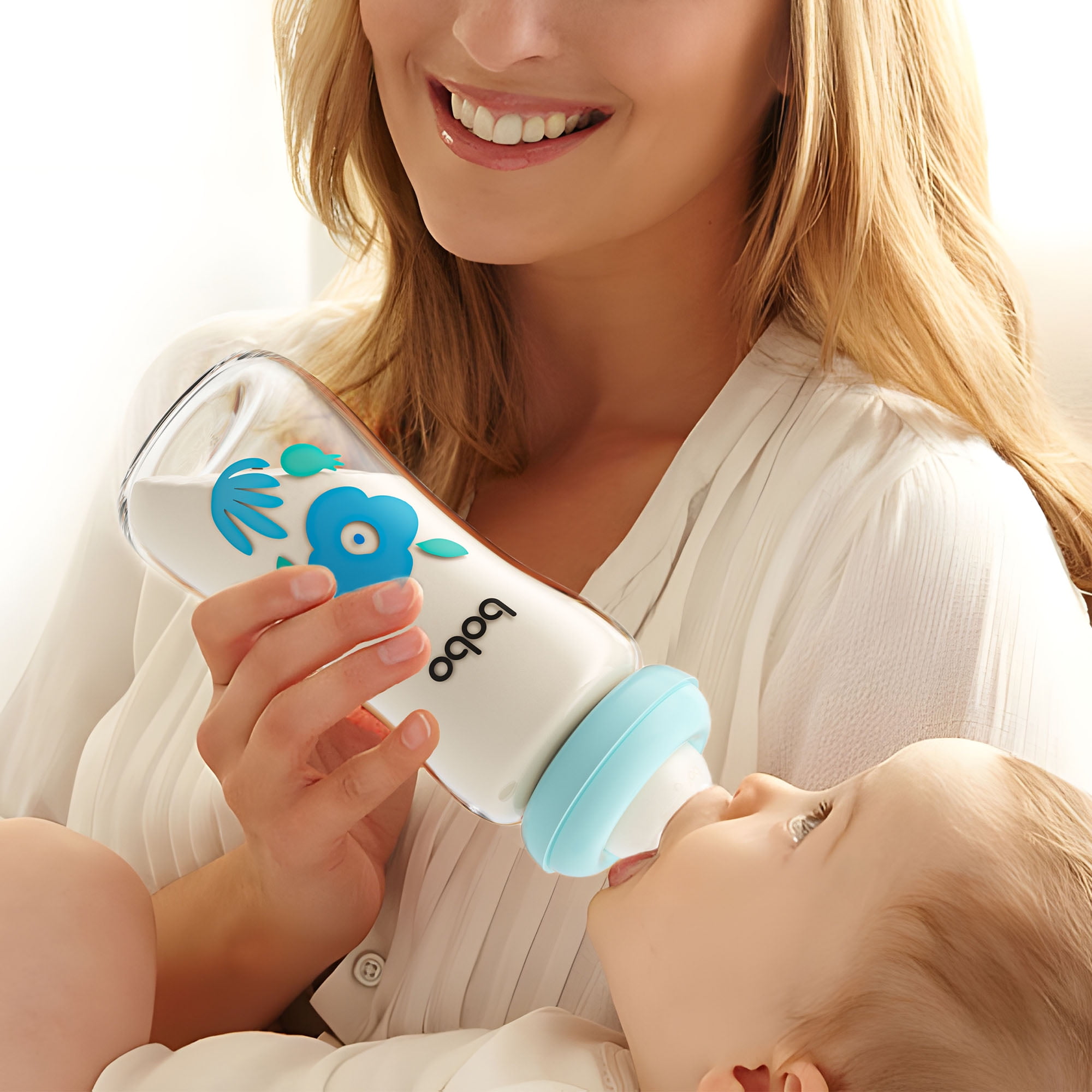 YOHKOH 8.8 oz/2Pk- Blue Set,Natural Anti Colic Glass Baby Bottles,for 3m+ Babies