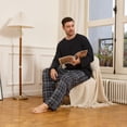 thumbnail image 4 of Vulcanodon Mens Pajama Sets, Soft Lounge Pajama for Men Long Sleeve Cozy Sleepwear with Pockets（BLACK/BLACK GREY PLAID, L）, 4 of 5
