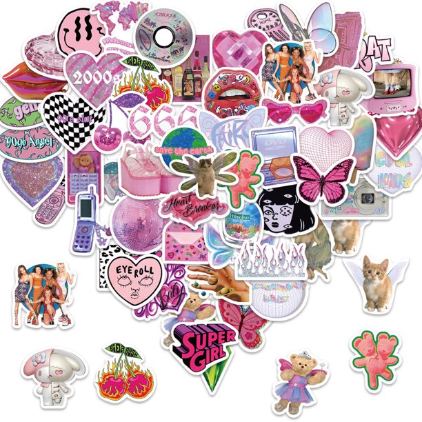 58 Pegatinas Pink Kawaii Harajuku Girl Y2K Para Monopatín Maleta Equipaje Casco Calcomanía