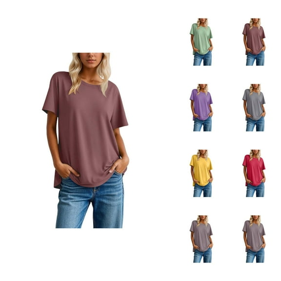 T Shirts for Women 2025 Solid Color Short Sleeve Crewneck Loose Fit Casual Plain Basic Tshirt Womens T Shirts