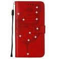 thumbnail image 2 of Nalacover for Samsung Galaxy S23 Wallet Case, Rhinestone Butterfly& Flower Pattern Cover with Card Slots Holder Kickstand, Wrist Strap Handbag PU Leather Magnetic Clasp Shockproof Case, Red, 2 of 11