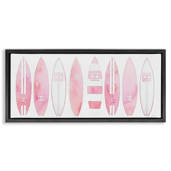 Stupell Industries Nautical Glam Fashion Surfboards Beauty & Fashion Painting Black Floater Framed Canvas Art Print Wall Art, 25 x 11