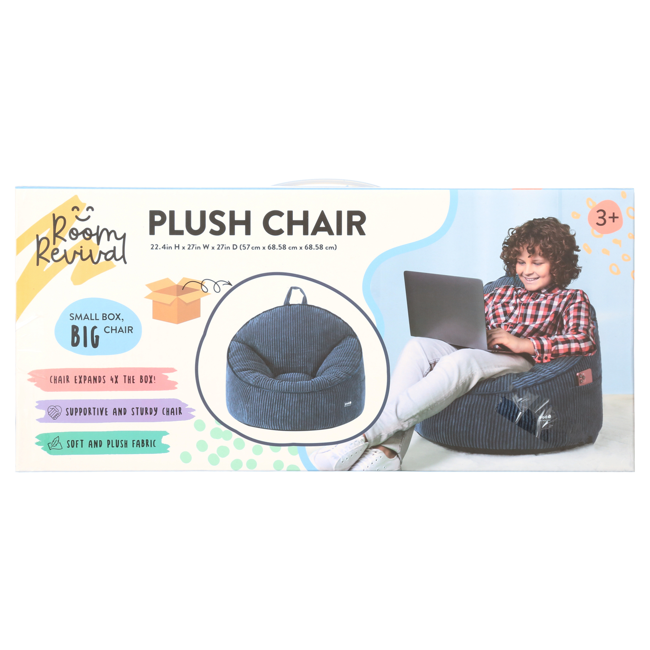 Room Revival Compressed Foam Bean Bag Chair for Kids, Navy photo 5