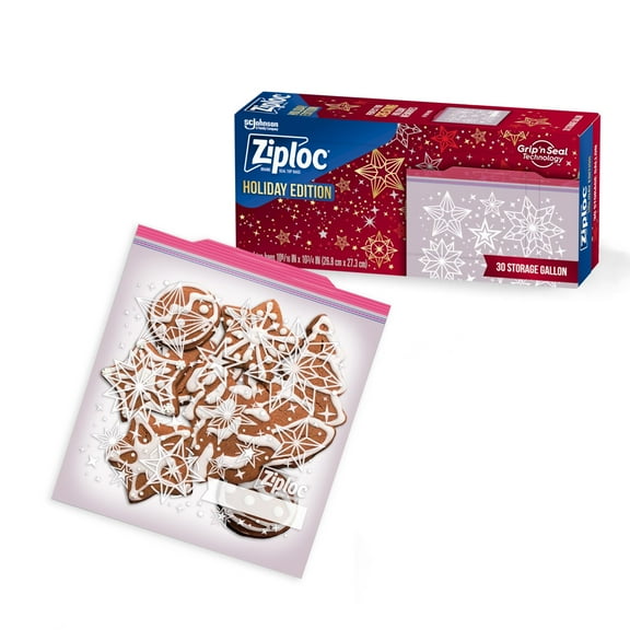 Ziploc Gallon Food Storage Bags, Grip 'n Seal Technology for Easier Grip, Open, and Close, 120 Count, Holiday Designs