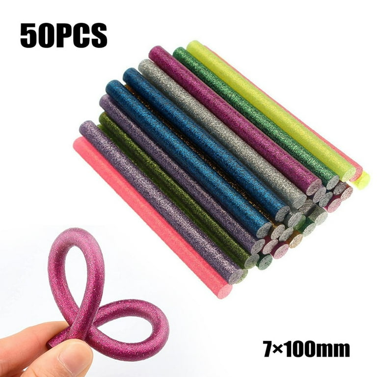 50 Pcs Hot Glue Sticks Glitter Glue Sticks Colored Hot Melt Glue Repair  7×100mm 