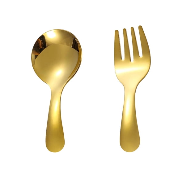 Stainless Steel Kids Spoon and Fork Set Short Handle Toddler Flatware for Self Feeding, Gold
