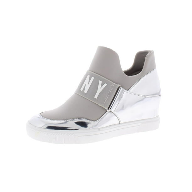 DKNY DKNY Womens Cosmos Metallic High Top Fashion Sneakers Silver 7