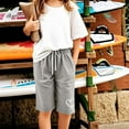 thumbnail image 4 of Cowsor Girl's Knee-Length Bermuda Casual Shorts with Elastic Waist Drawstring, 4 of 5
