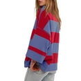 thumbnail image 5 of Women Plus Size Striped Tee Shirts Half Zip Long Sleeve V Neck Color Block Loose Fitting Casual Pullover Tee Tops,Red,S, 5 of 5