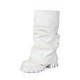 thumbnail image 4 of Slouchy Wide Mid Calf Fold Over Boots for Women 2025 Fashion Ruched Leather Platform Chunky Heel Tall Boots, 4 of 5