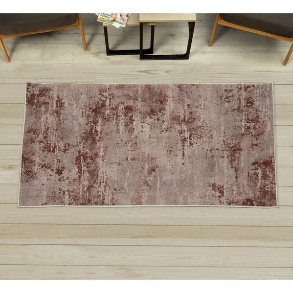 Modern Area Rug with Non-Slip Backing, Abstract and Grunge Composition of Splash Look Shaped Weathered Forms, Quality Carpet for Bedroom and Dorm Room, 2.6' x 5', Pale Redwood, by Ambesonne