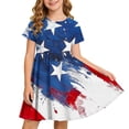 thumbnail image 2 of SGFCWSX Girls 4th of July Dress Short Sleeve Round Neck A-Line Swing Casual Patriotic Sundress Multicolor Size 13 Years, 2 of 9