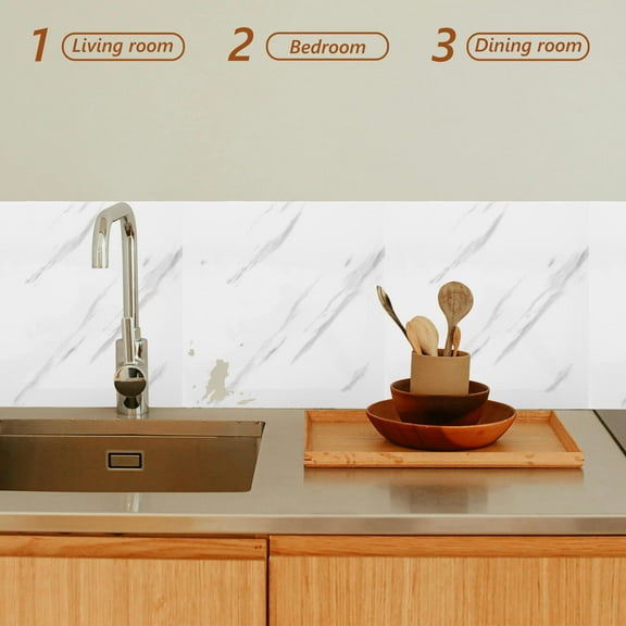 OUNONA 10pcs Self Adhesive Marble Peel and Stick Tiles Waterproof Durable Wall Covering for Bathroom Kitchen Backsplash Easy Installation White