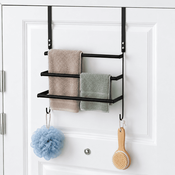 Over The Door Towel Rack, Black Stainless Steel Towel Bar, Space Saving for Bathroom