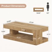 Fnova 47 Farmhouse Coffee Tabl, 2-Tier Rectangular Accent Center Tea Cocktail Table with Storage for Living Room